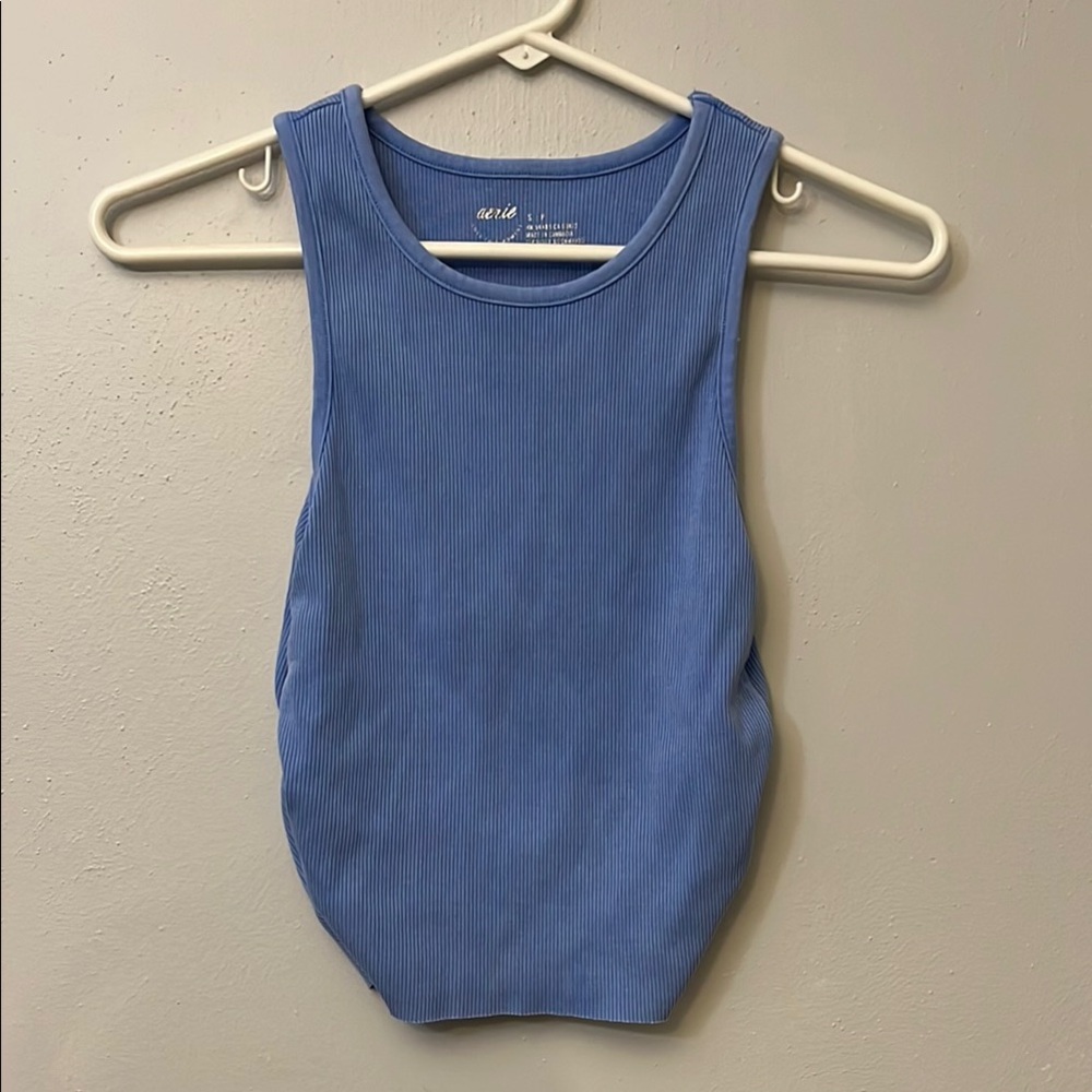 Aerie Blue Fitted Ribbed Sleeveless Tank Top
